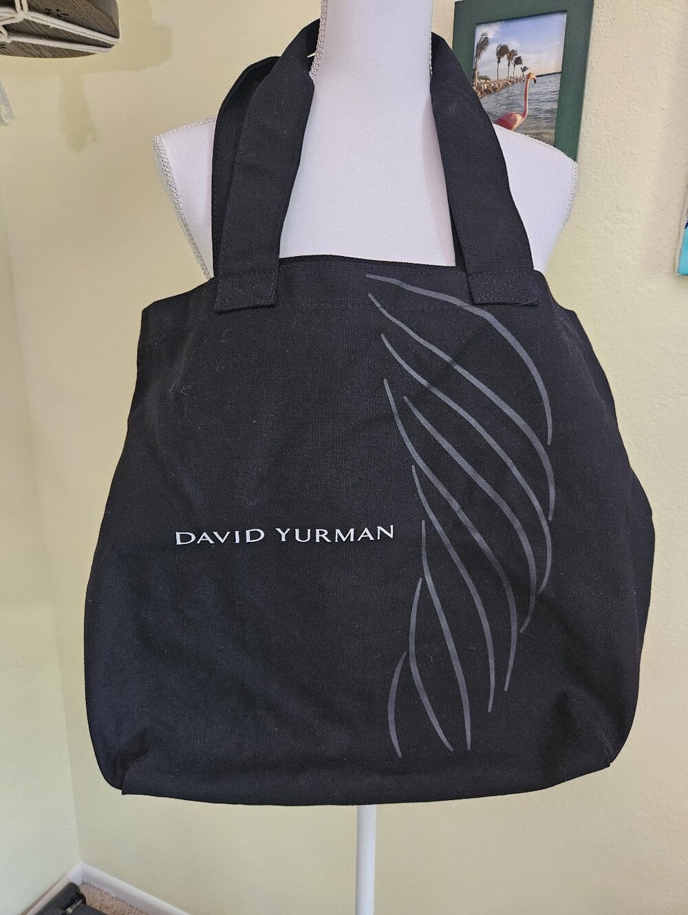 David Yurman Black Canvas Duffel Tote with Gray Graphic